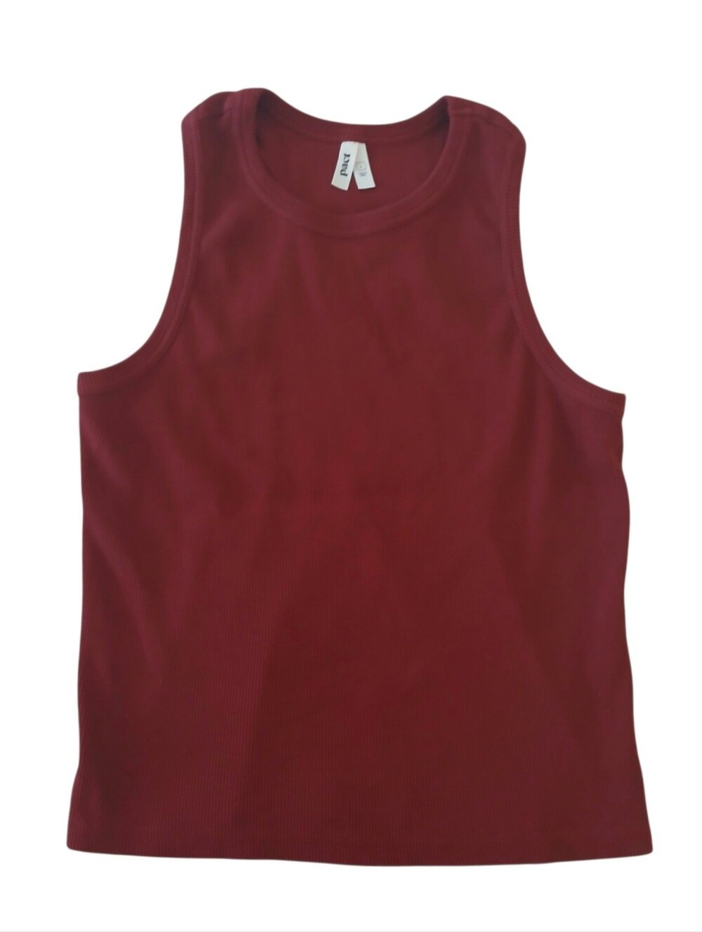 PACT Organic Cotton Racerback Perfect Rib Tank Women's L Burgundy Stretch